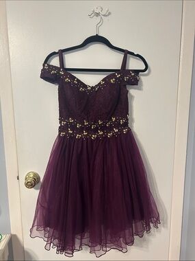 Embellished Off-Shoulder Burgundy/ Plum Formal Dress
